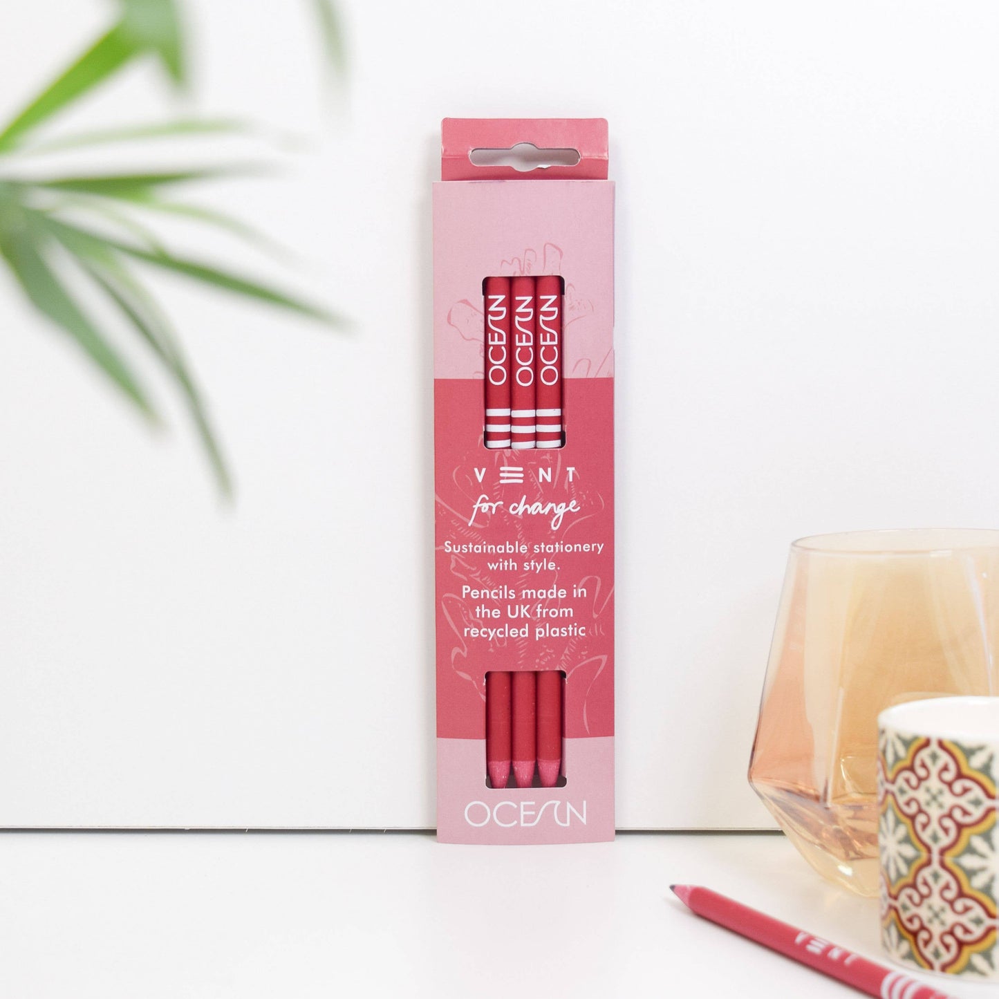 Pencils Pack of 3 recycled - OCEAN Coral Pink