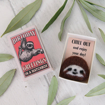 Wool Felt Sloth Birthday Gift In A Matchbox