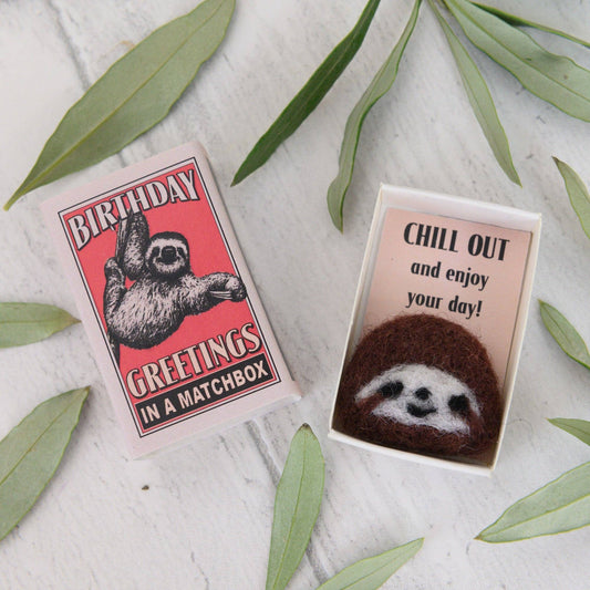 Wool Felt Sloth Birthday Gift In A Matchbox