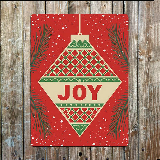 Joy Ornament Metal Sign – Vintage Red and Gold Christmas