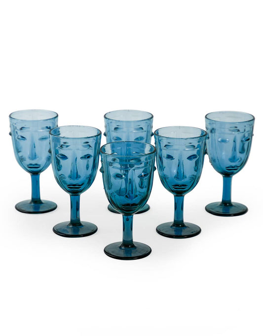Blue Deco Face Wine Glasses