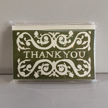 Pack of Arabesque Thank you gift cards. Olive
