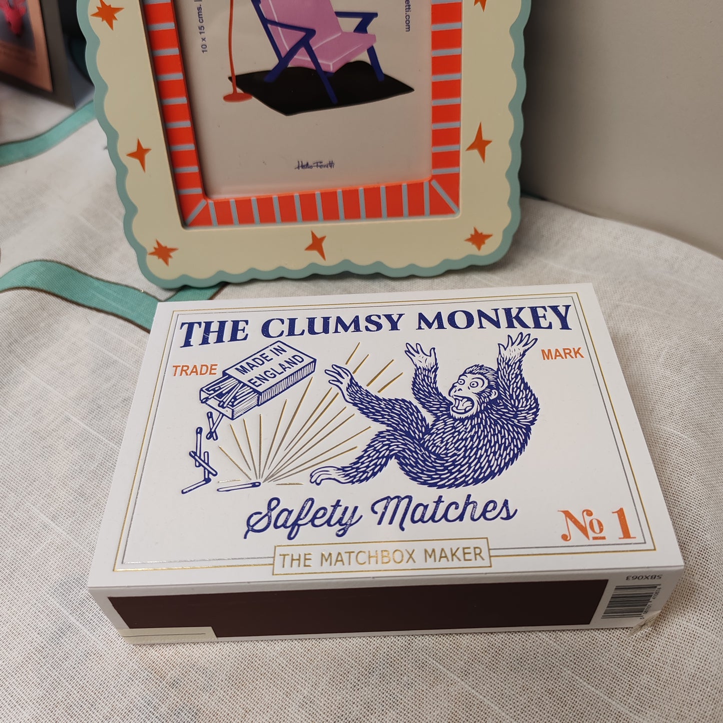 The clumsy monkey matches in decorative box.
