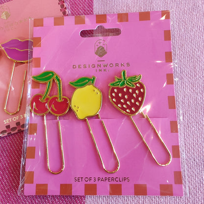 Set of 3 fruit enamel paper clips