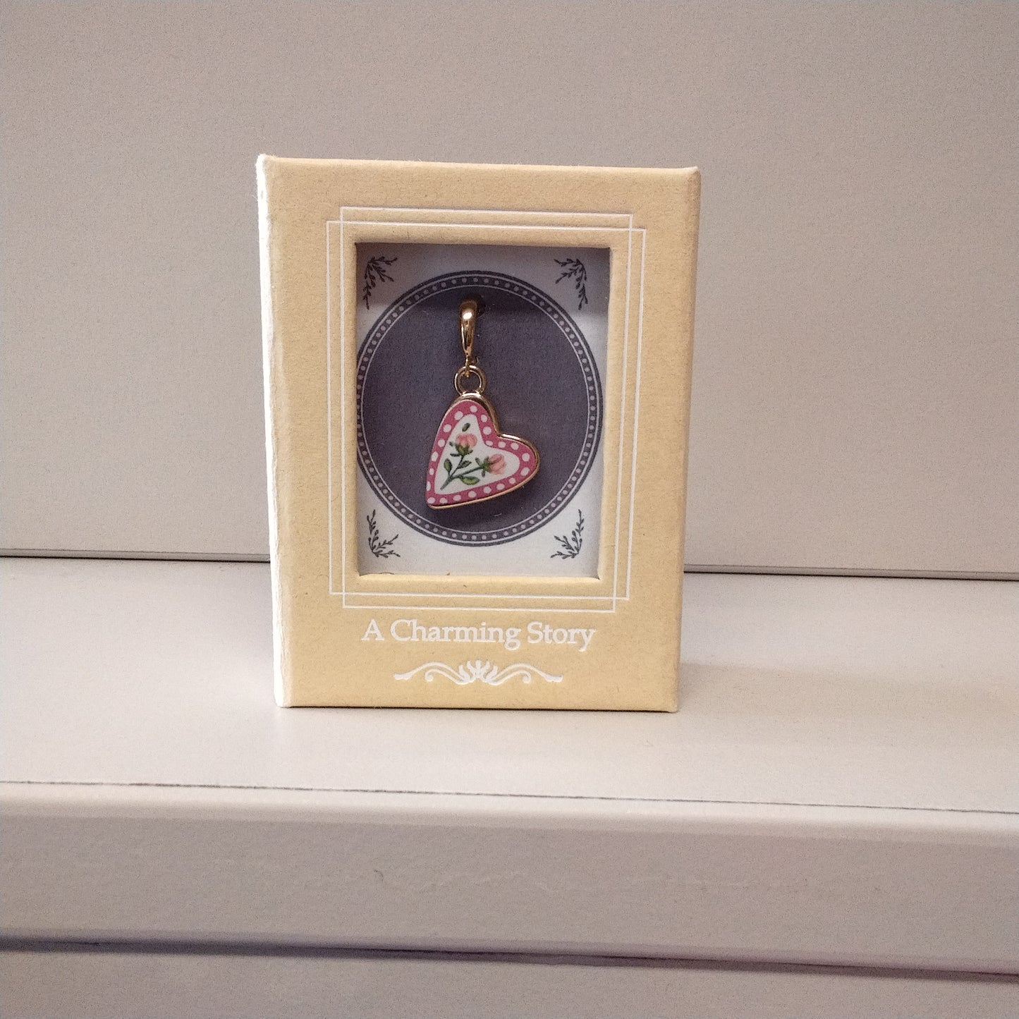 Heart shape pink flowers bracelet charm