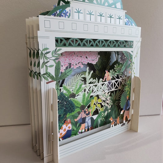 Miniature world Greeting card. 3d Pop up Botanical garden