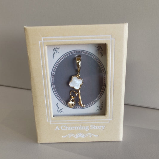 14k gold plated Mother of Pearl key lock clip on charm