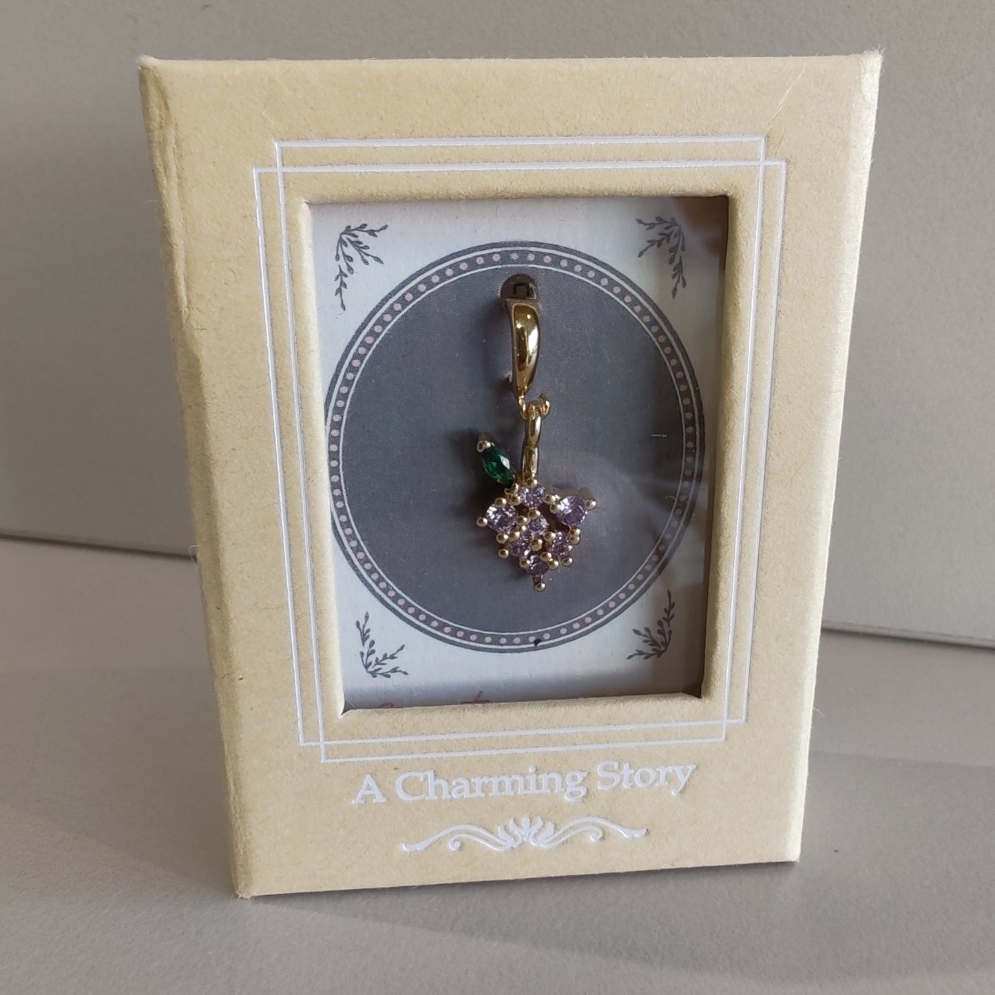 14k Grape crystal clip on charm