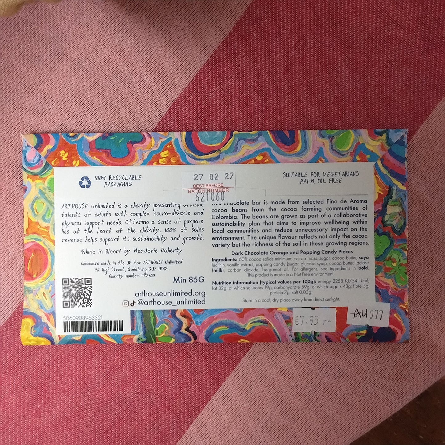 Rhino In Bloom Dark Chocolate Bar