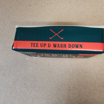 Retro packaging soap bar golfing theme. Scent of sandalwood