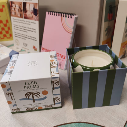 Adopo palm tree ceramic candle. Scent of Melon, Violet and Driftwood