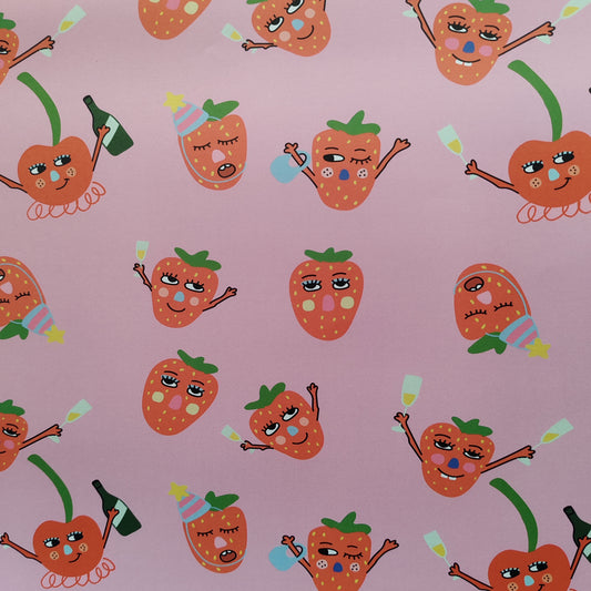 Cheeky cherry and strawberries gift wrap.