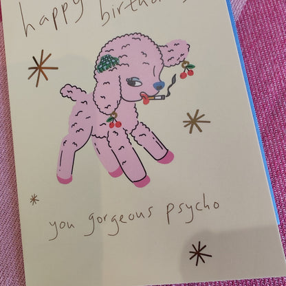 Birthday little lamb psycho greeting card