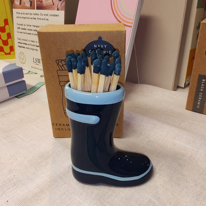 Wellington Boot Matches Holder with 25 Matches Navy Blue