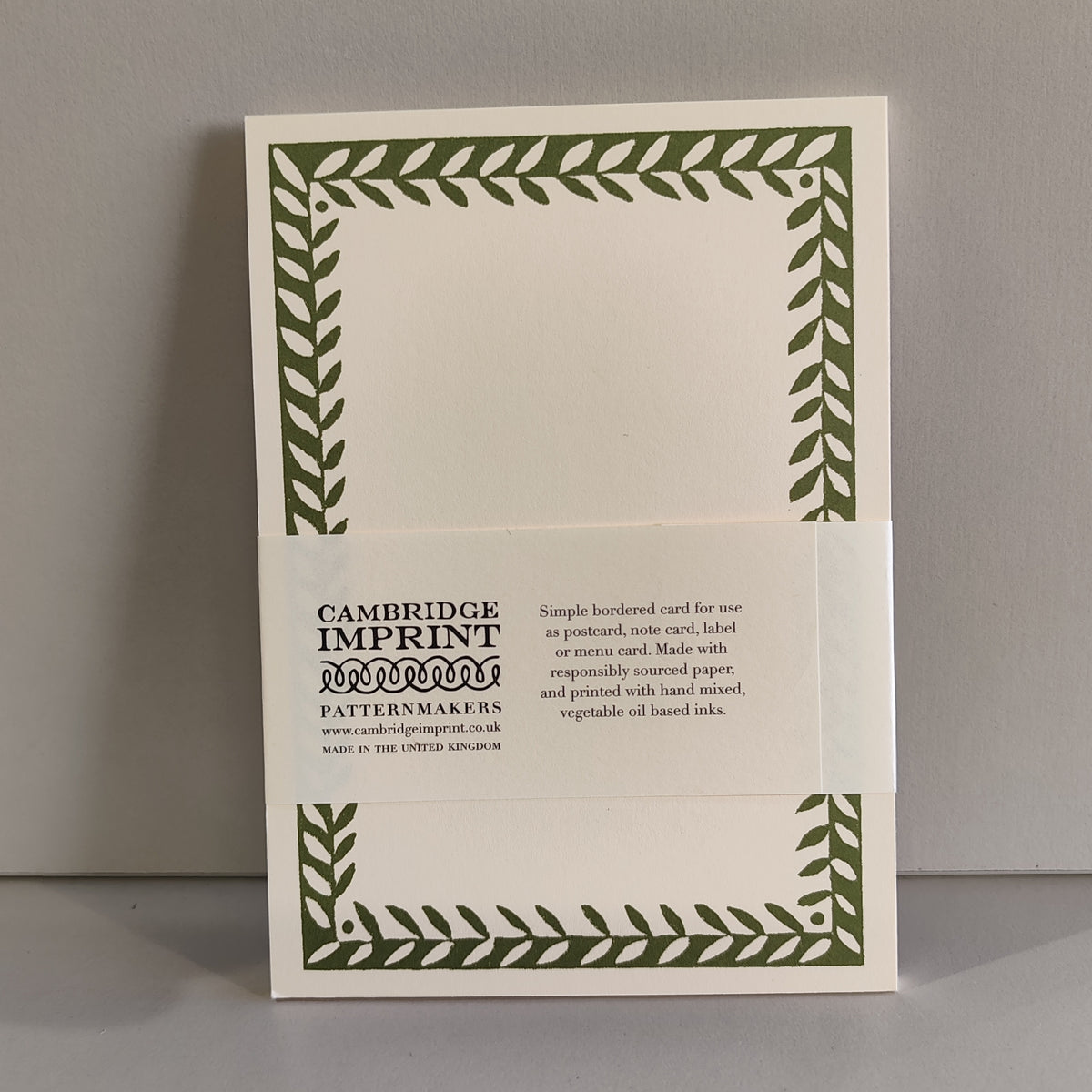 Pack 10 plain bordered Postcard. Colour Sage Green