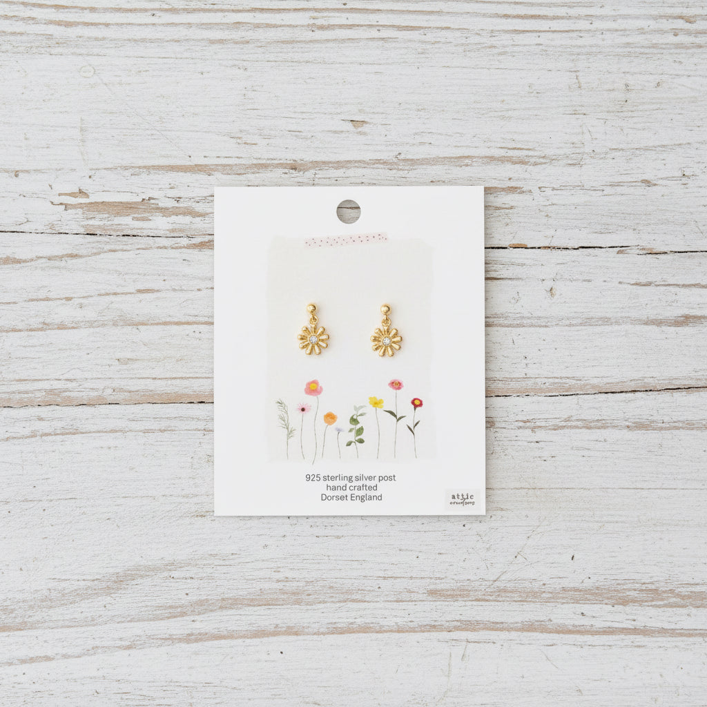 Daisy hanging earrings - gold