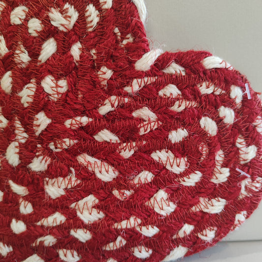 Red and white heart Jute coaster