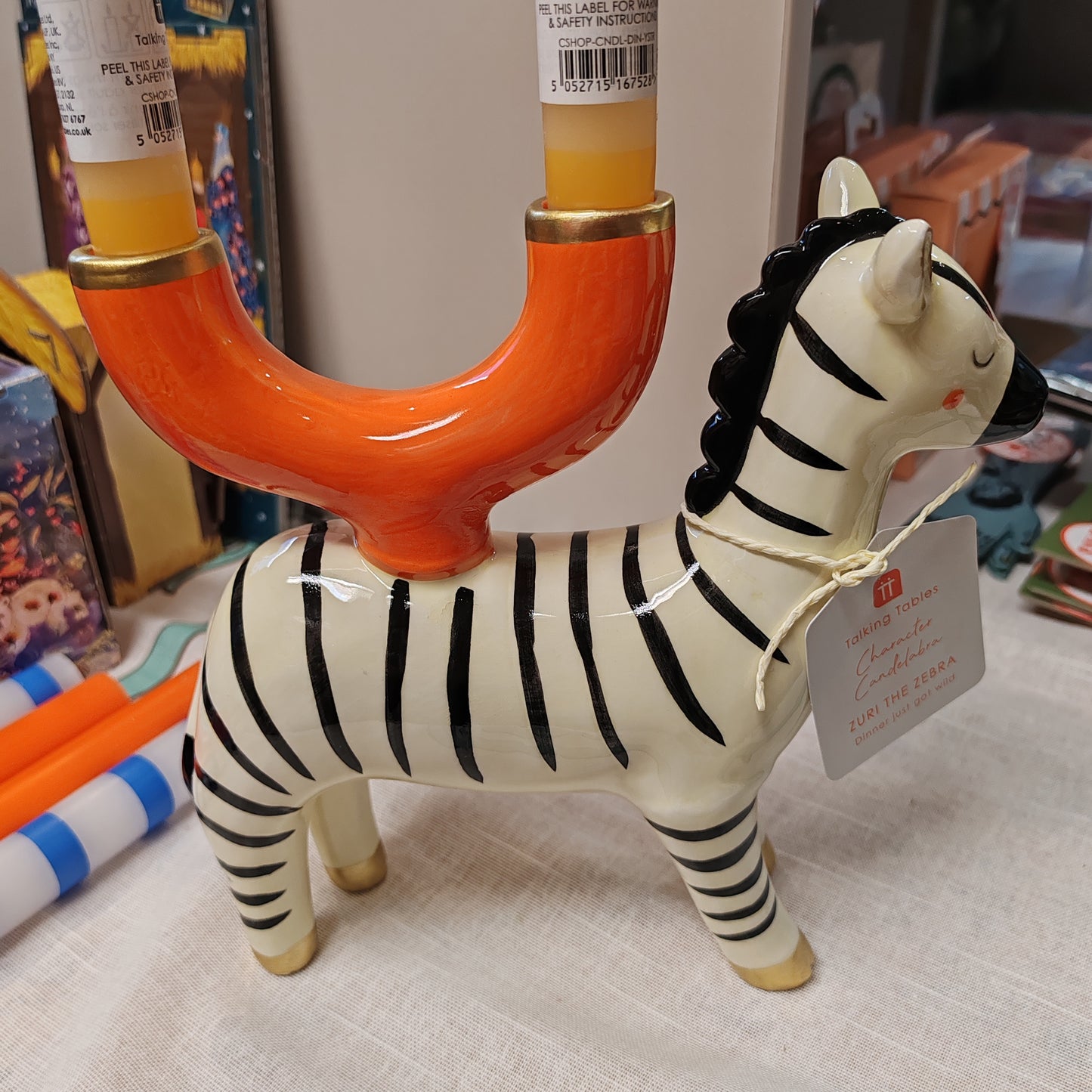 Ceramic Zebra candleholder.