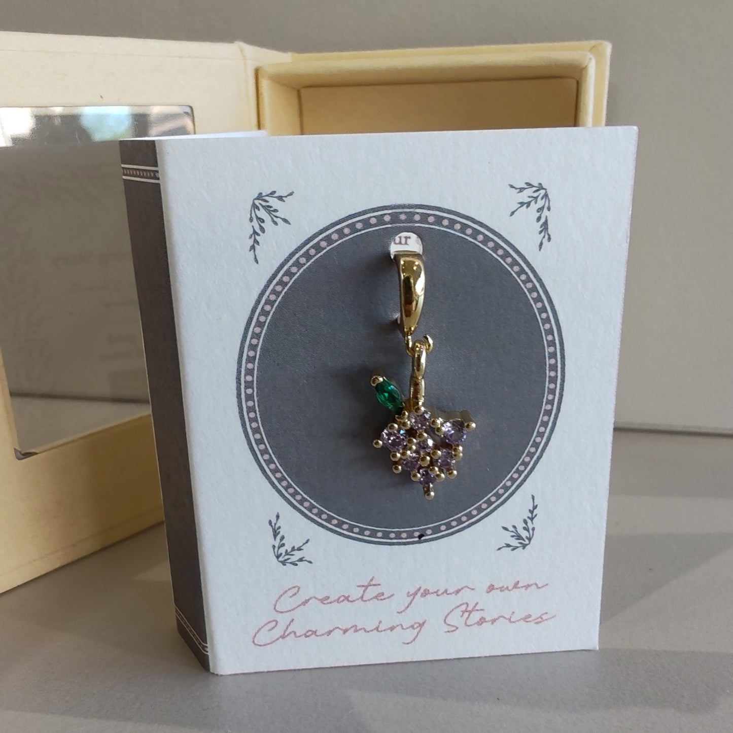 14k Grape crystal clip on charm