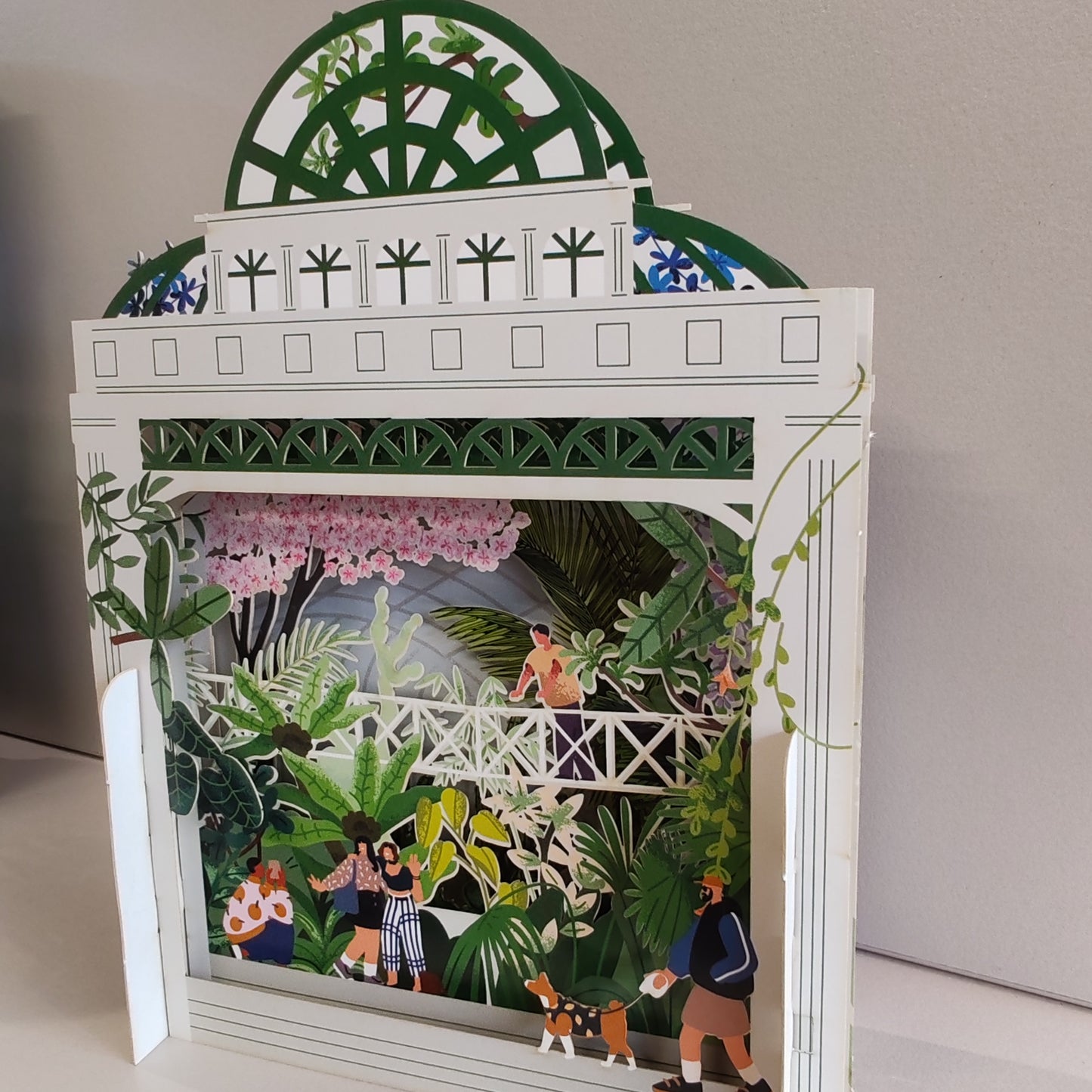 Miniature world Greeting card. 3d Pop up Botanical garden