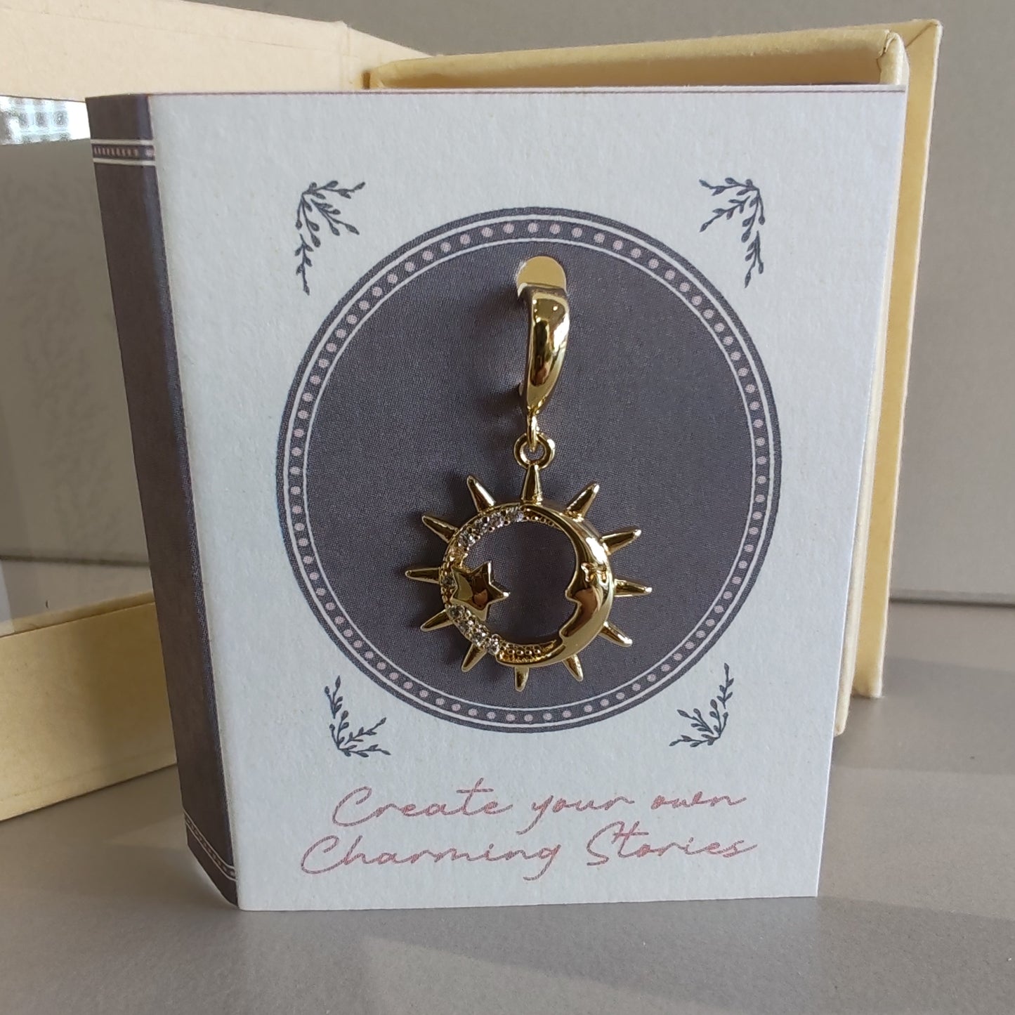 14k moon star sun ray clip on charm
