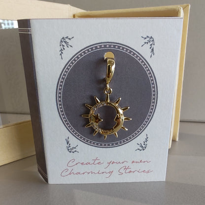 14k moon star sun ray clip on charm