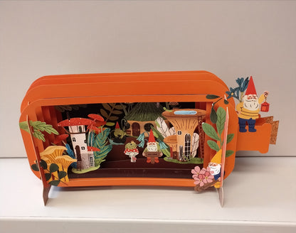 Message in a Bottle 3d Pop up greeting card. Gnomes and Mushrooms