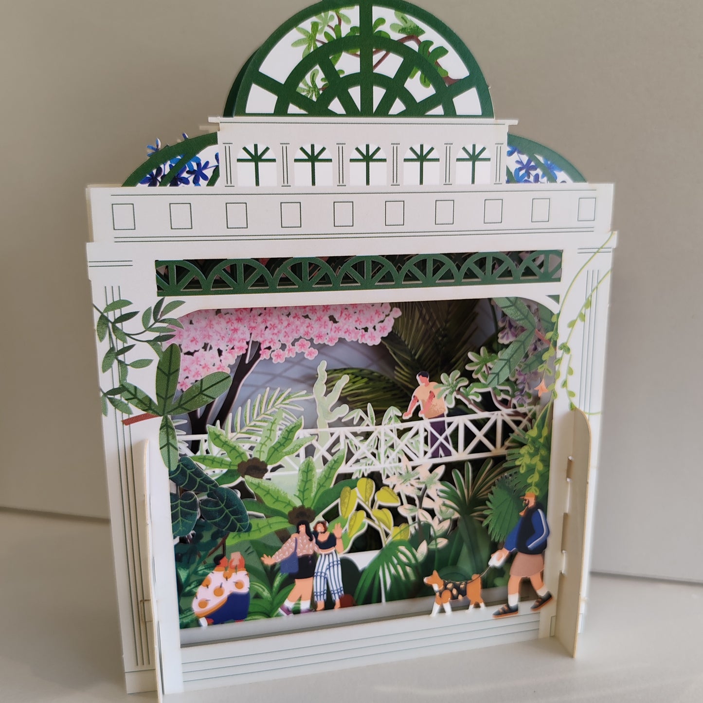 Miniature world Greeting card. 3d Pop up Botanical garden