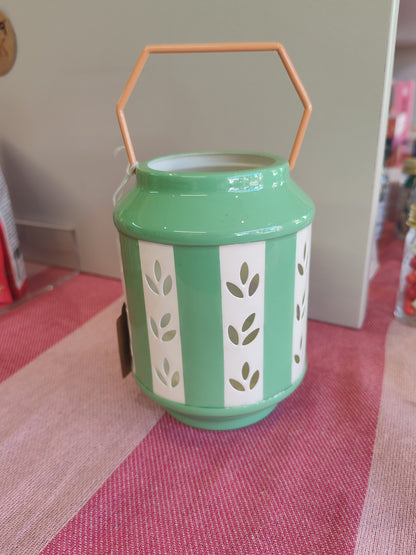 Small green and white enamel lantern