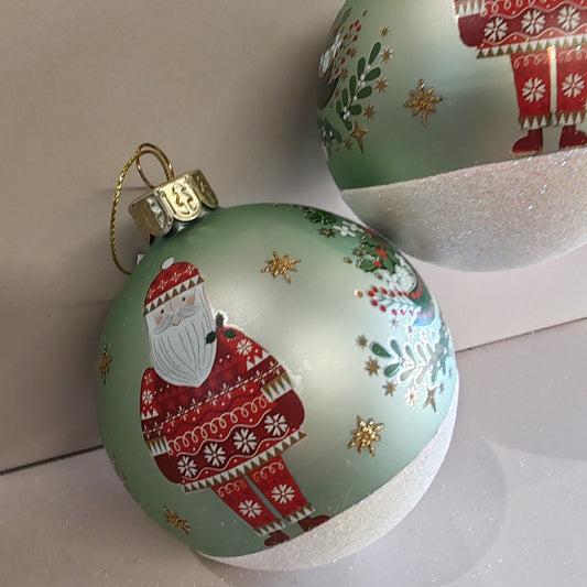 Glass Bauble - Light Green/Alpine Santa