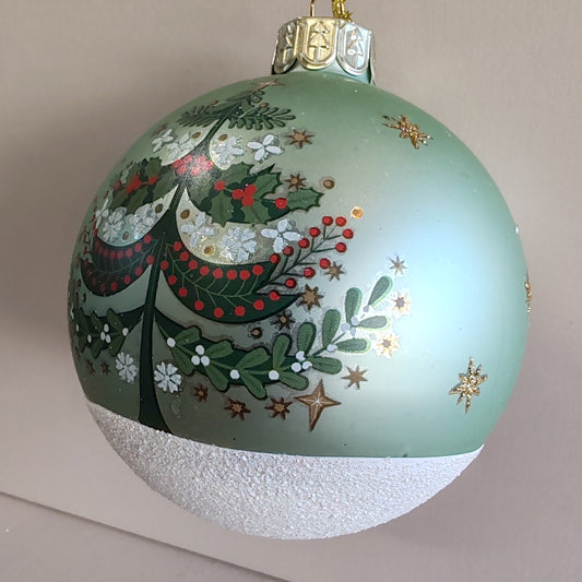 Glass Bauble 8cm - Light Green/Alpine Tree
