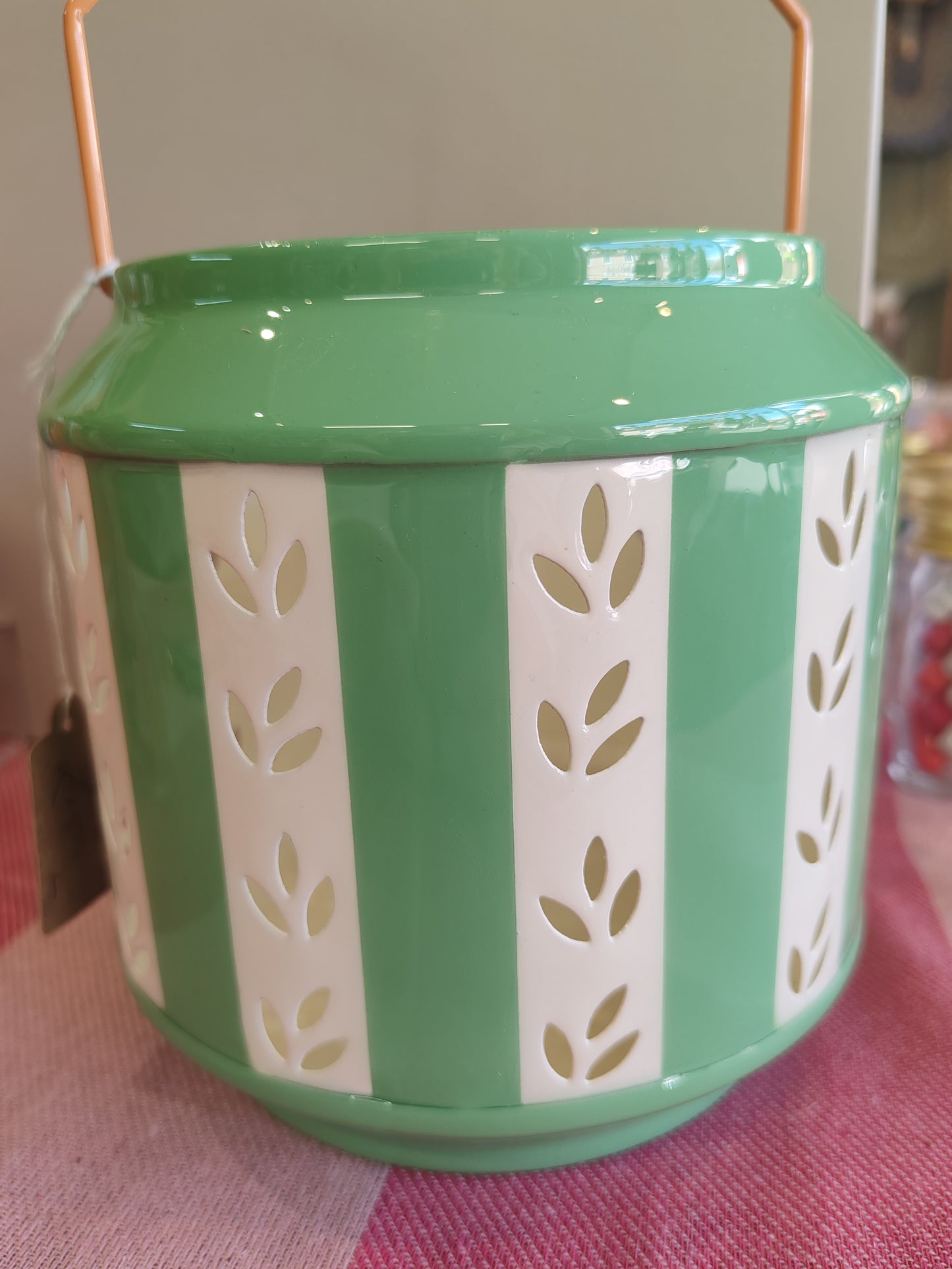 Green and white enamel Lantern large