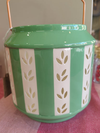 Green and white enamel Lantern large