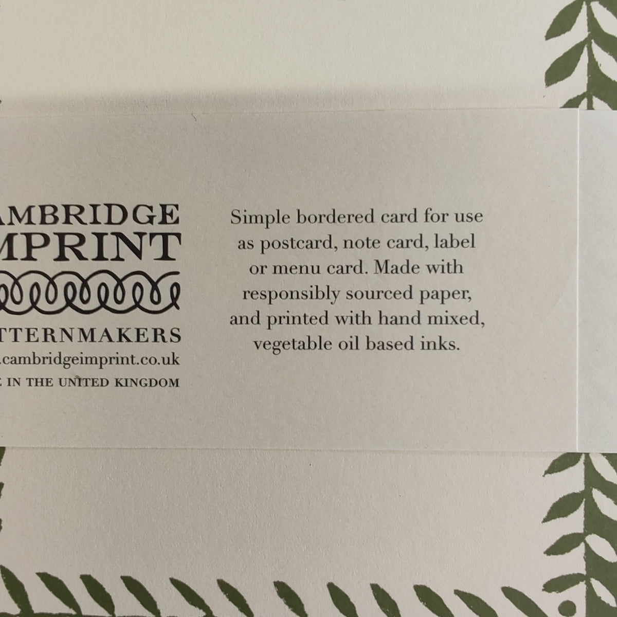 Pack 10 plain bordered Postcard. Colour Sage Green