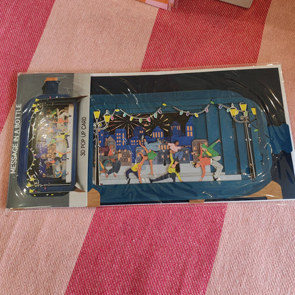Message in a bottle greeting card. Street dancers