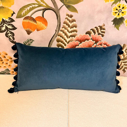 Becca Who Zebra Stripe Velvet Cushion – Blue & Green | Handmade British Illustration | Bates Upholstery