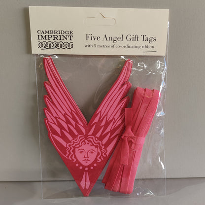 5 fancy Suffolk Angels Gift tags. Colour Plum Pudding
