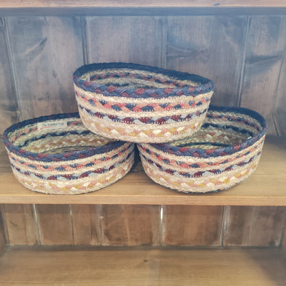 Jute basket mini 20cm x 8cm Fairisle rustic colours