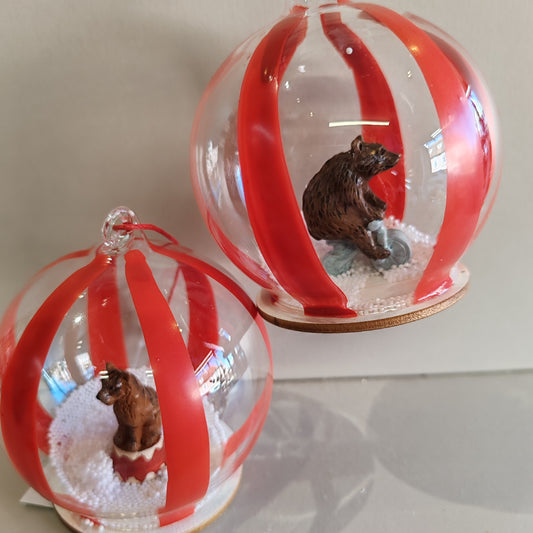 Glass Bauble - Clear/Red with Animal inside