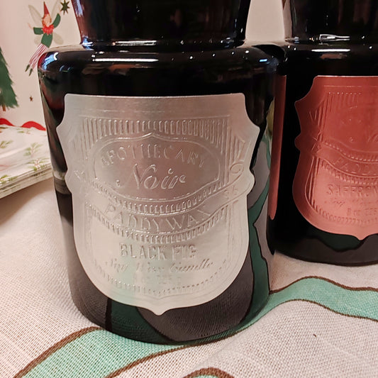 Black Apothecary Jar silver label. Scent of Black Fig