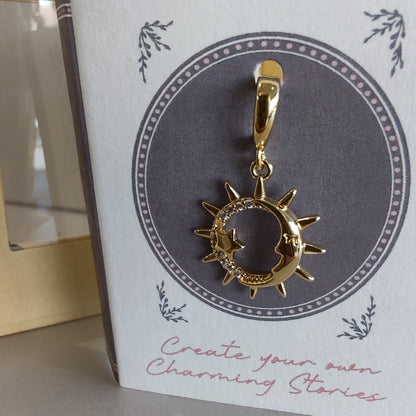14k moon star sun ray clip on charm