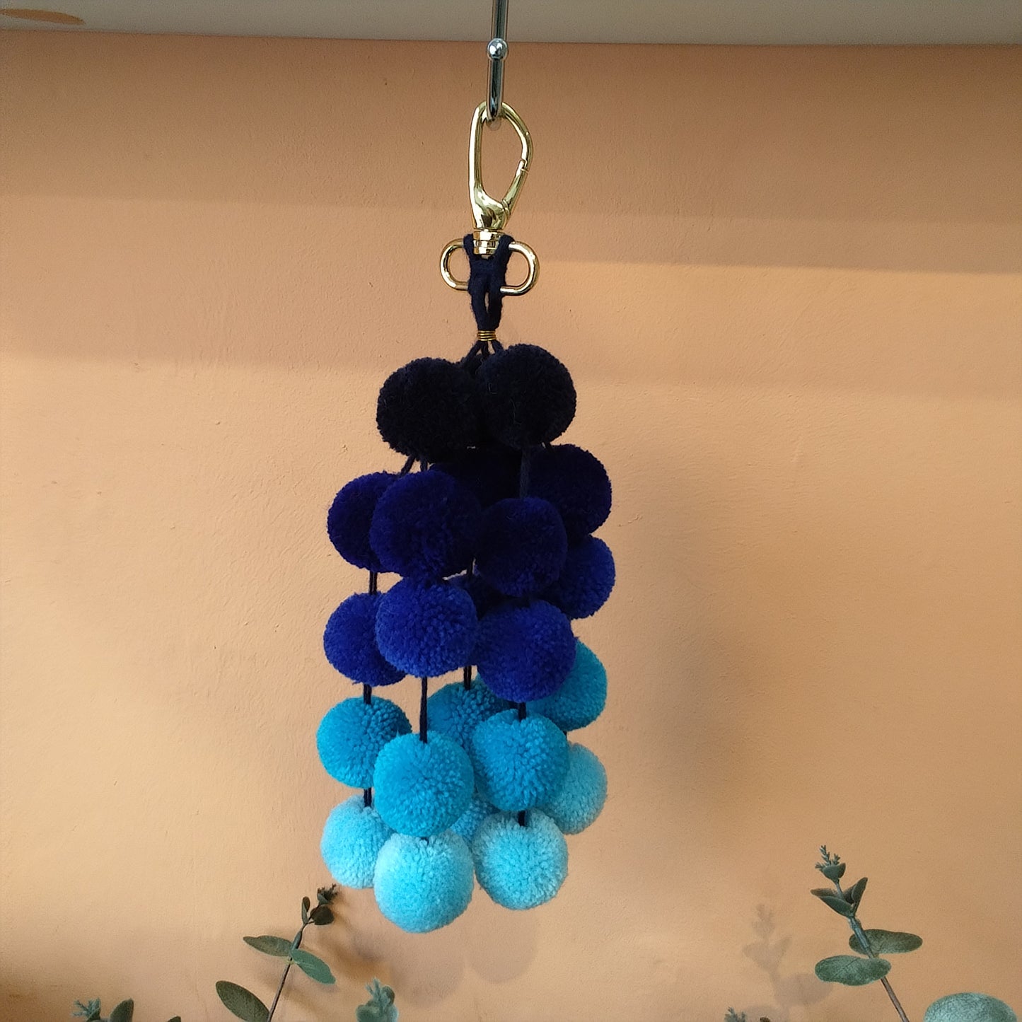 Pom Pom bag charm blue large