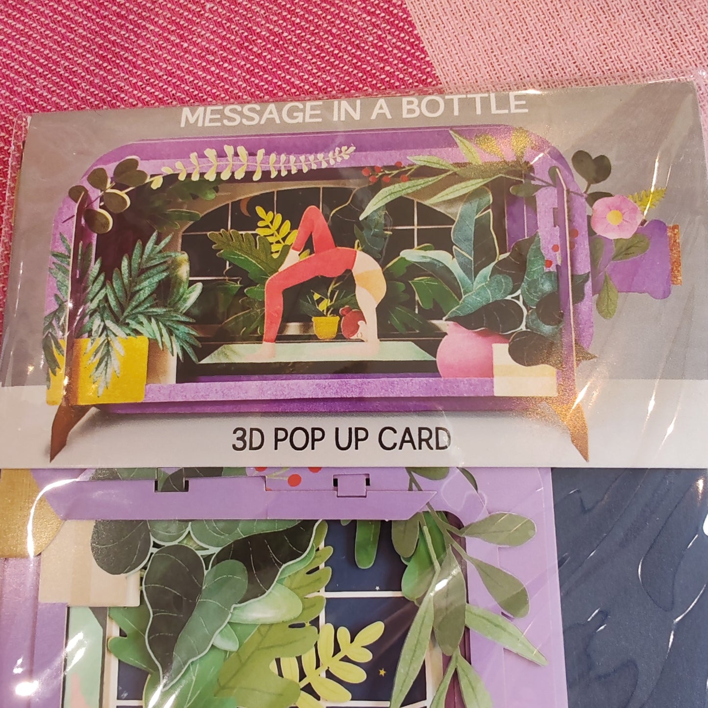 Message in a Bottle 3d Pop up greeting card. Yoga theme