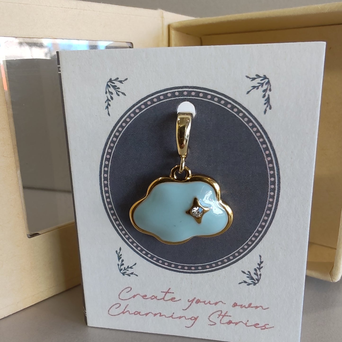 14k plated Enamel cloud clip on charm