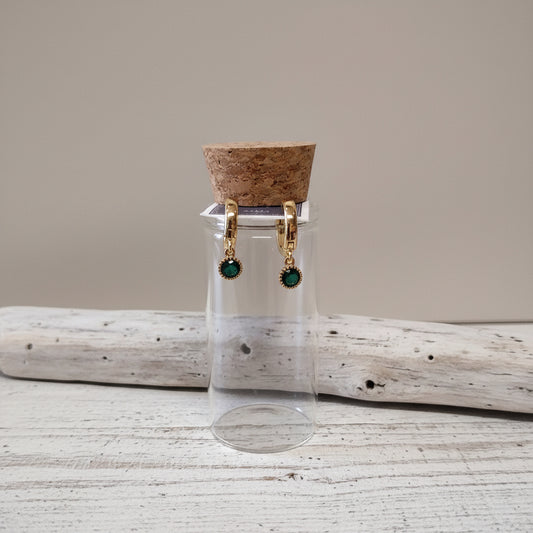 Green round gem hoop earrings