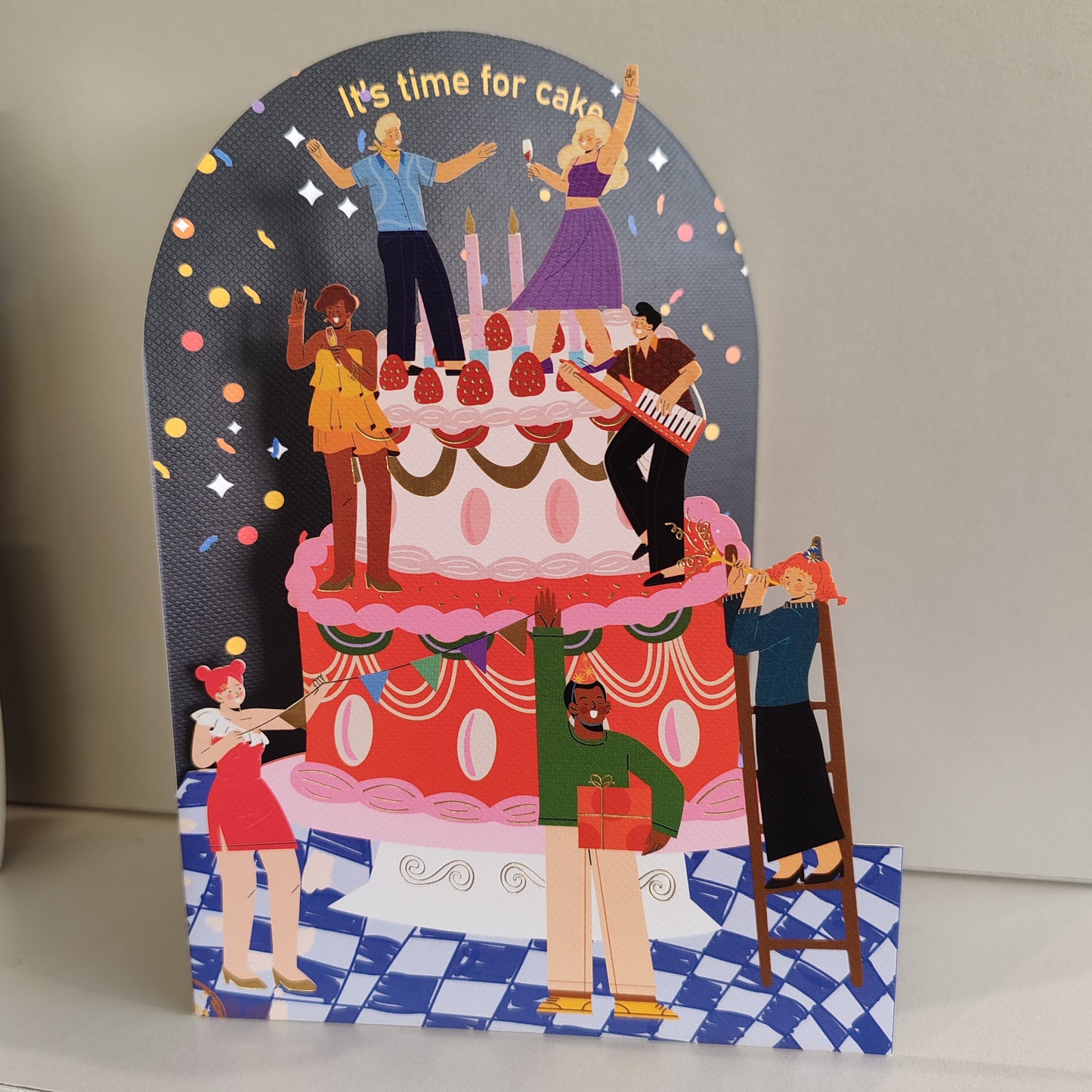 Party on a Birthday cake greeting card.