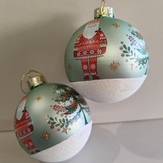 Glass Bauble - Light Green/Alpine Santa