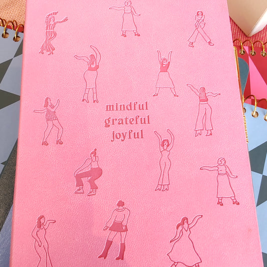 Dancing ladies Gratitude notebook with gold pen.