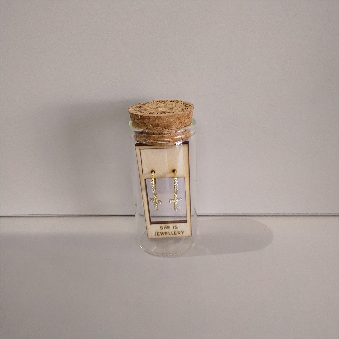 Pave Cross Huggies in Gold Plated Sterling Silver