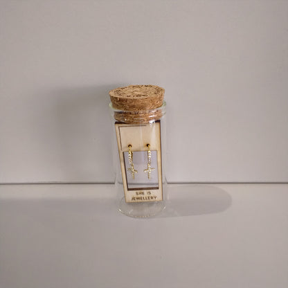 Pave Cross Huggies in Gold Plated Sterling Silver